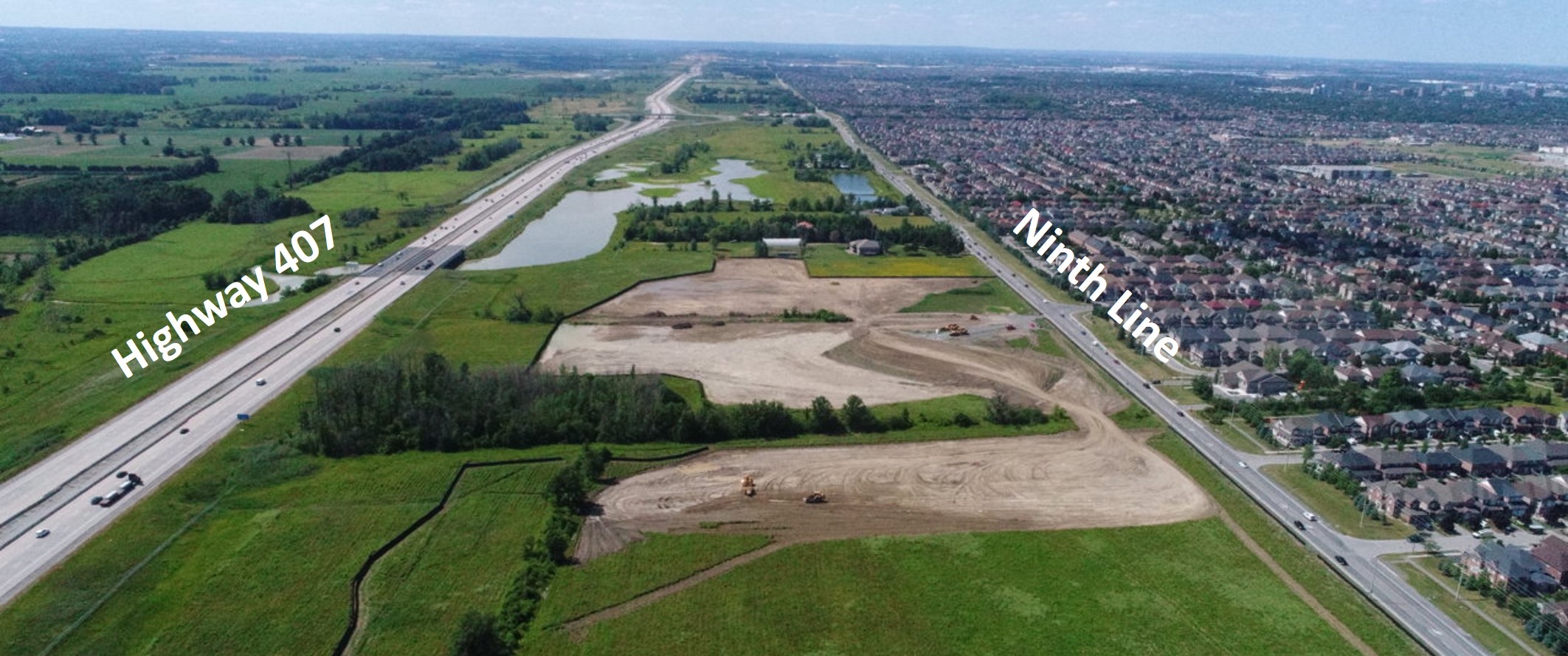 An map Highway 407 on the left, Ninthline on the right