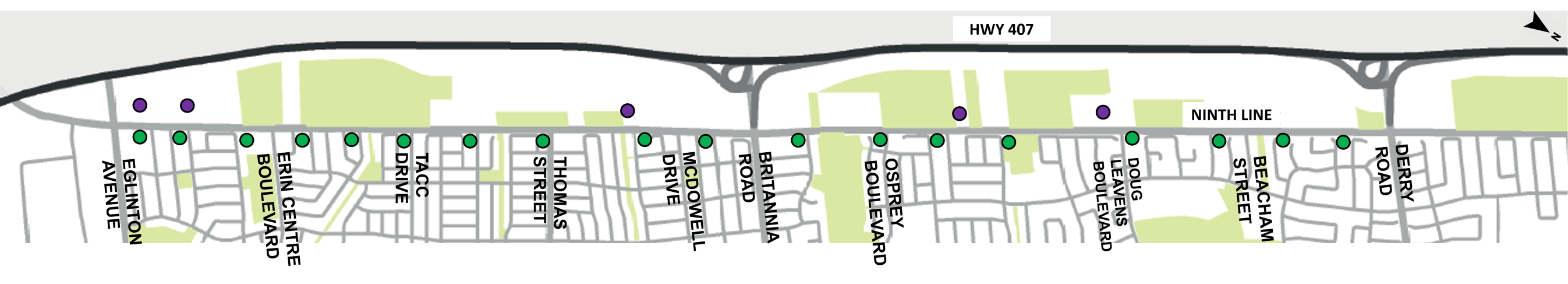 Map demonstrating the noise impacts along the study area