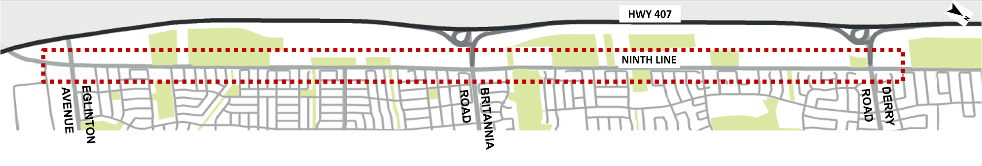 Map overview of the study area for Ninth Line