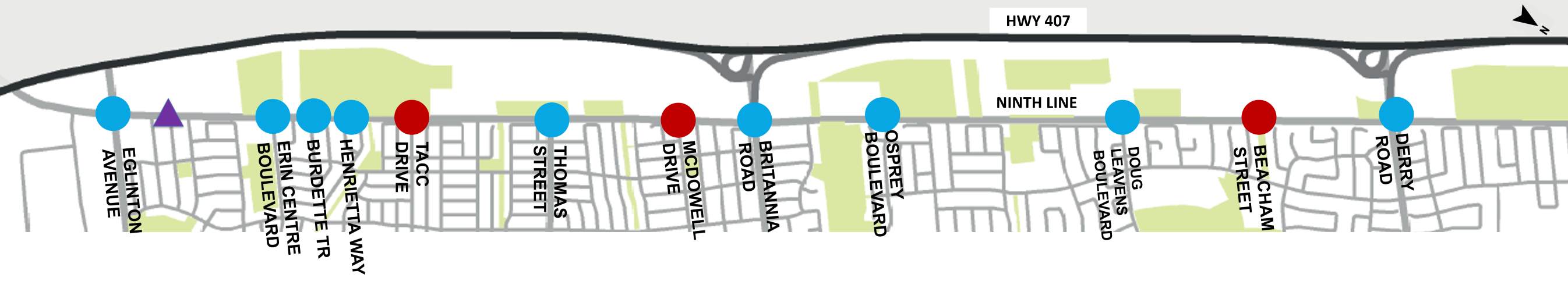 Map overview of the new signals in the study area for Ninth Line